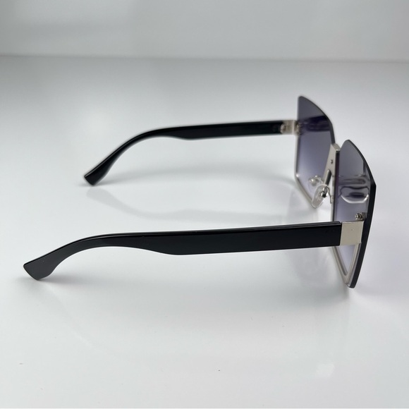 Women’s Fashion Square Rimless Sunglasses Black Silver Grey lenses - Picture 4 of 5